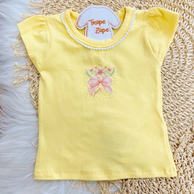 Conj. Blusa Lacinho e Short Saia Floral - Amarelo